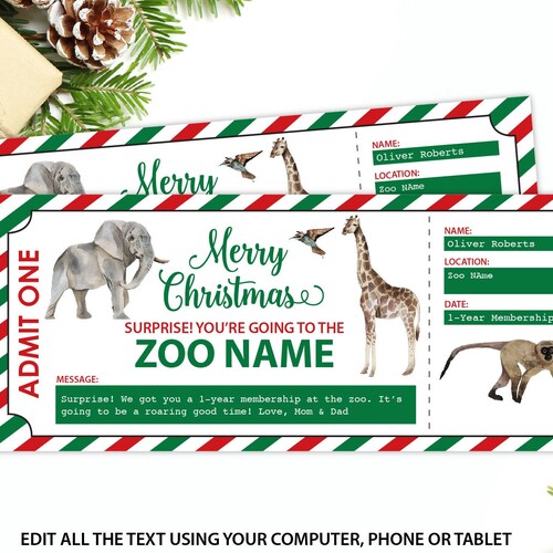 Zoo Ticket Zoo Membership Christmas Gift Editable Zoo Etsy