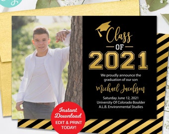 Graduation Announcement Template, Graduation Party Invitation Class of 2024, Printable Graduation Card, College High School University