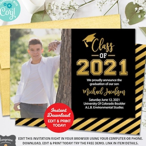 Graduation Announcement Template, Graduation Party Invitation Class of 2024, Printable Graduation Card, College High School University