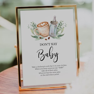 Don&#39;t Say Baby Game, Coffee A Baby is Brewing Game, Coffee Baby Shower Game, Baby Shower Activity Clothespin Game Printable 0018
