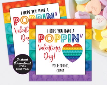 Pop It Valentines Day Card, Kids Valentine Card, School Valentines Cards, Printable Valentine, Pop It Valentine Tag, Instant Download