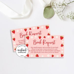 Book Request Ticket, Strawberry Book Request Cards, Berry Sweet Baby Library Printable Instant Download