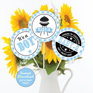 Baby Q Centerpieces, BBQ Baby Shower Centerpiece, Light Blue, Couples Baby Shower, Summer Baby Shower, Boy Baby Shower, Printable