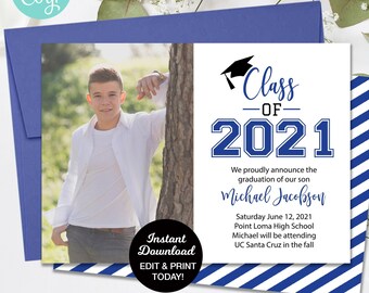 Editable Graduation Party Invitation, Graduation Announcement Class of 2024 Photo Graduation Card, College Graduation High School Template