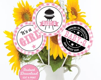 Baby Q Centerpieces Girl, Baby Q Pink, BBQ Baby Shower Centerpiece, Couples Baby Shower, Summer Baby Shower, Printable INSTANT DOWNLOAD