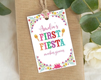 Fiesta 1st Birthday Favor Tags, First Fiesta Thank you Labels, Mexican Birthday Decorations, Editable Gift Tag, Mexican Floral Flowers