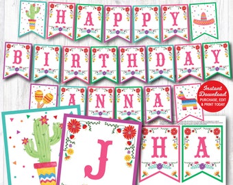 Fiesta Birthday Banner, Fiesta Banner, Fiesta Birthday Decorations, First Fiesta Banner, Editable INSTANT DOWNLOAD