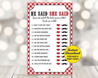 I do BBQ Game, Engagement Party Game, He Said She Said Game, Couples Wedding Shower Games, Bridal Shower Games, Printable PDF File