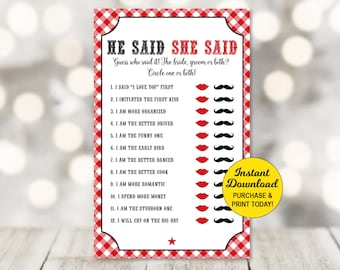I do BBQ Game, Engagement Party Game, He Said She Said Game, Couples Wedding Shower Games, Bridal Shower Games, Printable PDF File
