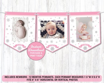 Winter ONEderland Monthly Photo Banner, First Year Banner, Winter Wonderland Photo Banner, Printable PDF Files, Instant Download