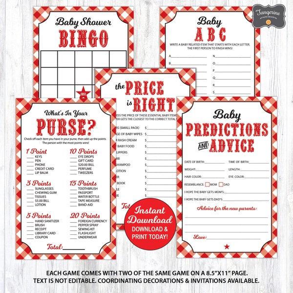 Baby Q Shower Games Package, Bundle 5 Games, BBQ Baby Shower Games, Printable Instant Download Games, PDF Files