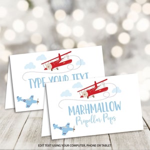 Editable Airplane Food Labels, Airplane Birthday Party Food Tents Printable Place Cards Buffet Cards Airplane Baby Shower Decoration 0003