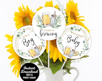 A Baby is Brewing Centerpiece, Beer Baby Shower Centerpiece, Baby is Brewing Decoration, Co-ed Baby Shower, Printable, Editable