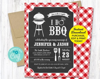 I Do BBQ Invitation Chalkboard, I Do BBQ Couples Wedding Shower Invitation, Bbq Engagement, Printable Invitation Digital File