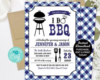 Editable I Do BBQ Invitation, Navy I Do BBQ Couples Invitation, Bbq Engagement, I Do BBQ Bridal Shower Invitation, Printable Invitation