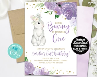 Bunny Birthday Invitation, Spring Birthday Invitation, Some Bunny Is One, Girl First Birthday, Easter Birthday, Printable INSTANT DOWNLOAD