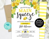 Lemon Bridal Shower Invitation, She Found Her Main Squeeze Invitation, Lemonade Invitation, Printable Invitation, Summer Bridal Shower Il_170x135
