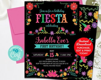 Fiesta Birthday Invitation, First Fiesta Invitation, Editable Invitation, Mexican Fiesta Invitation, Taco Birthday, Printable Invitaiton