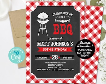BBQ Birthday Invitation, Backyard BBQ Invitation, Summer Birthday Invitation, BBQ Printable Invitation, Barbecue Birthday