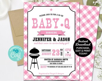 Baby Q Shower Invitation Red, BBQ Baby Shower Invitation, Couples Baby Shower, Printable, INSTANT DOWNLOAD