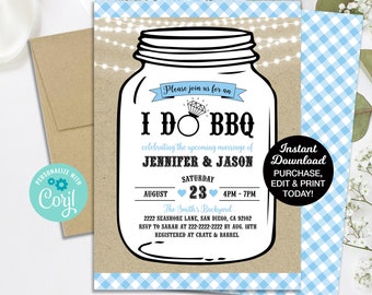 BBQ Mason Jar Invitation, I Do BBQ Invitation, I Do Bbq Couples Shower Invitation, Bbq Engagement Invitation, Printable Bridal Shower Invite