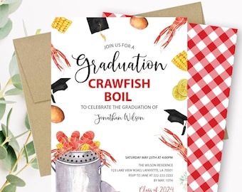 Editable Crawfish Boil Graduation Party Invitation, Class of 2024 Graduation invite, Printable Crayfish Boil Seafood Boil Corjl Template