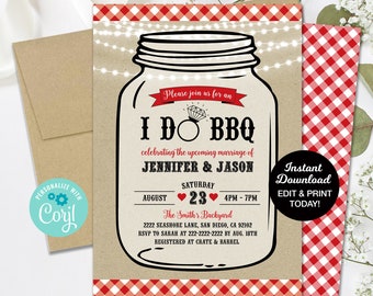 I Do BBQ Invitation, BBQ Mason Jar Invitation, I Do Bbq Couples Shower Invitation, Bbq Engagement Invitation, DIY Printable Invitation