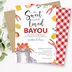 Editable Crawfish Boil Engagement Party Invitation, How Sweet It Is to be Loved Bayou Bridal Shower Invite Wedding Seafood Corjl Template