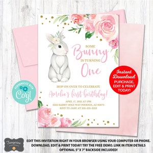 Bunny Birthday Invitation, Some Bunny Is One, Spring Birthday Invitation, Girl First Birthday, Easter Birthday, Printable INSTANT DOWNLOAD