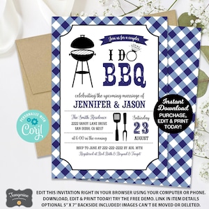 Editable I Do BBQ Invitation, Navy I Do BBQ Couples Invitation, Bbq Engagement, I Do BBQ Bridal Shower Invitation, Printable Invitation image 1