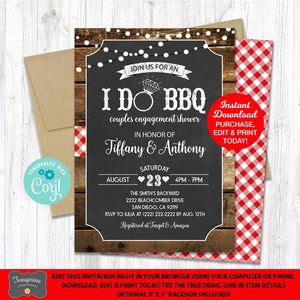 I Do BBQ Invitation Wood, Couples Wedding Shower Invitation, Bbq Engagement, Chalkboard, Printable Invitation Editable, Instant Download
