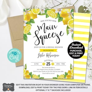 She Found Her Main Squeeze Invitation, Lemon Bridal Shower Invitation, Lemonade Invitation, Printable Invitation, Summer Bridal Shower