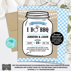 BBQ Mason Jar Invitation, I Do BBQ Invitation, I Do Bbq Couples Shower Invitation, Bbq Engagement Invitation, Printable Bridal Shower Invite