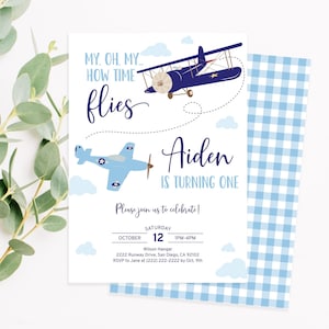 Airplane Birthday Invitation, Time Flies Invitation, Boy 1st Birthday Invite Editable Airplane Birthday Invitation Corjl Template