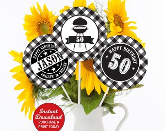 BBQ Birthday Centerpiece, BBQ Birthday Decoration, Barbecue Centerpiece, Picnic 50th Birthday, 30th Birthday, 40th Birthday, Editable File