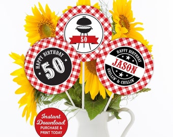BBQ Birthday Centerpiece, Barbecue Centerpiece, BBQ Birthday Decoration, 50th Birthday, 30th Birthday, 40th Birthday, Editable Digital File
