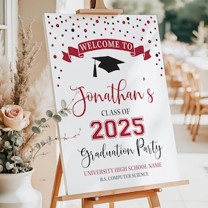 Graduation Party Welcome Sign Template, Editable Graduation Welcome Sign Red & Black, Class of 2025 Welcome Poster, Printable Grad Sign