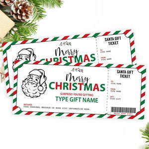 Editable Santa Gift Card, Surprise Christmas Gift Ticket Printable Santa Gift Certificate, Christmas Present Gift Voucher Instant Download