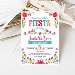 Fiesta Birthday Invitation, Editable First Fiesta Party Invitation Mexican Fiesta 1st Birthday Girl Taco Birthday Printable Corjl Template