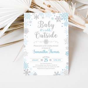 Baby Its Cold Outside Invitation Boy, Winter Baby Shower Invitation, Editable Snowflake Invitation, Printable Baby Shower Template