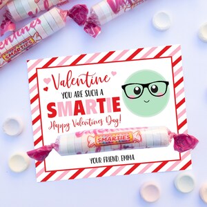 Smartie Valentines Day Tag Printable, Personalized Kids Valentine Card, School Valentines Cards, Candy Valentine Printable Corjl Template