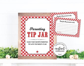 Baby Q Parenting Tip Jar, BBQ Baby Shower Advice for Parents, Tips for Parents Sign and Cards, Baby Q Game, Baby Shower Activity, Printable
