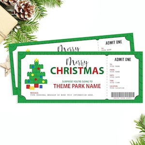 Editable Theme Park Ticket, Surprise Christmas Gift Printable Christmas Present Gift Voucher Gift For Kid Instant Download