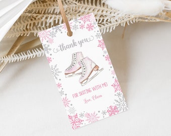 Ice Skating Birthday Thank You Tag Ice Skate Party Favor Tag Girl Birthday Decoration Winter Birthday Printable Corjl Template