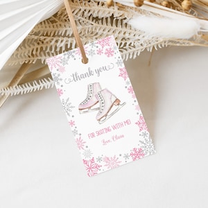 Ice Skating Birthday Thank You Tag Ice Skate Party Favor Tag Girl Birthday Decoration Winter Birthday Printable Corjl Template