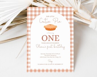 Editable Cutie Pie Birthday Invitation, Fall First 1st Birthday Party Invite Printable, Gender Neutral Pumpkin Pie Little Cutie Pie 0029
