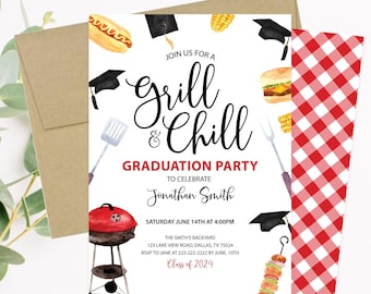 Grill and Chill Graduation Party Invitation, BBQ Grad Party Invitation, College High School Graduation Party Invite, Cookout Out Grad Party