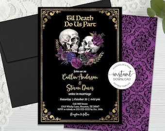 Halloween Wedding Invitation Template, Printable Gothic Wedding Invitation, Til Death Do Us Part Wedding Invite, INSTANT DOWNLOAD