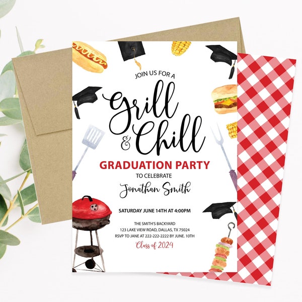 Grill and Chill Graduation Party Invitation, BBQ Grad Party Invitation, College High School Graduation Party Invite, Cookout Out Grad Party