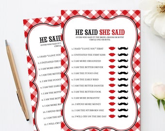 I do BBQ Game, BBQ He Said She Said Game, Engagement Activity, Red Gingham Bridal Shower Game Printable Instant Download
